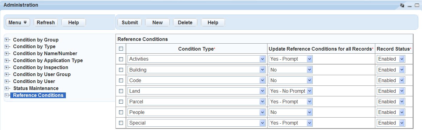 reference conditions selected in the navigation tree